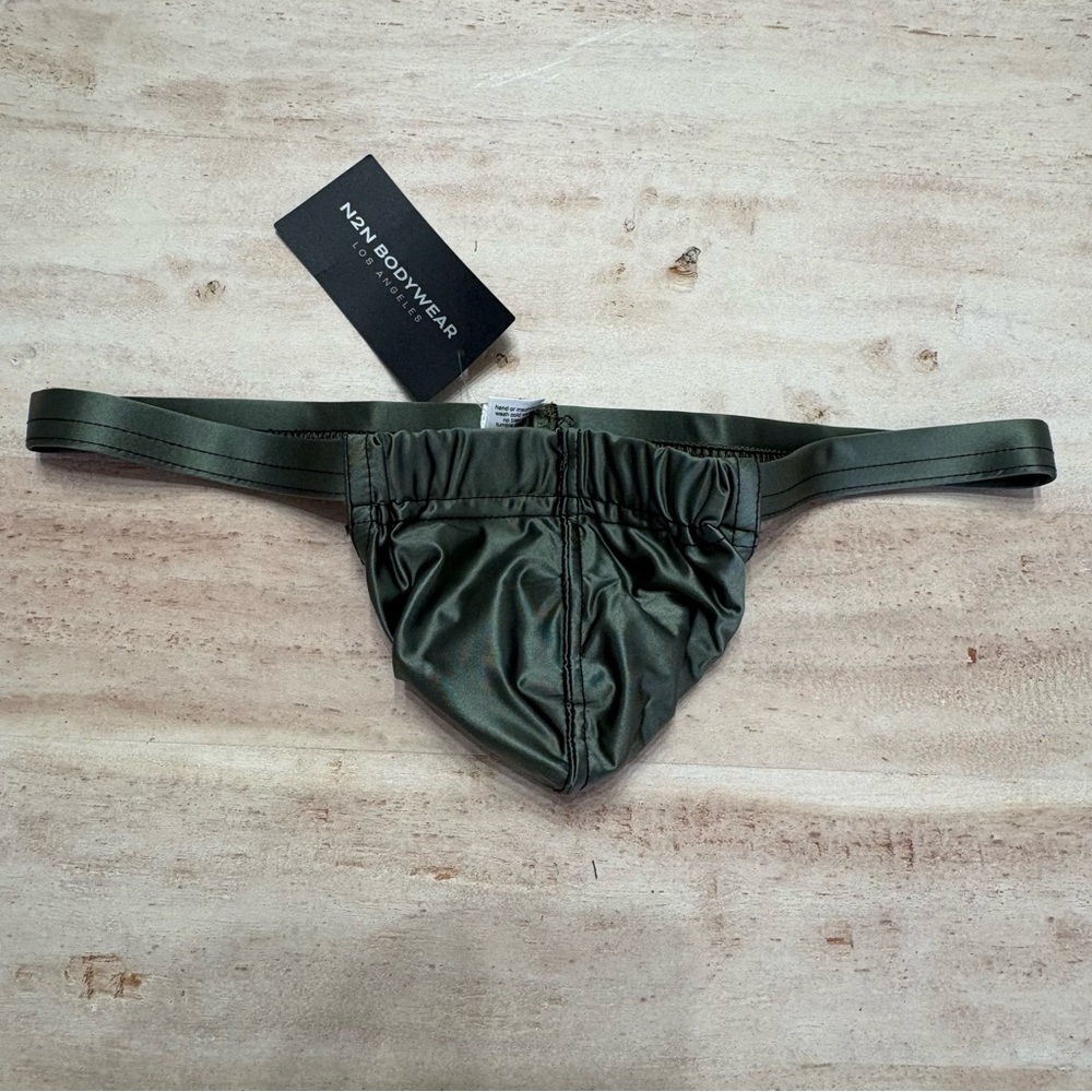 N2N BODYWEAR Matte Satin Olive Green Backless Slingshot